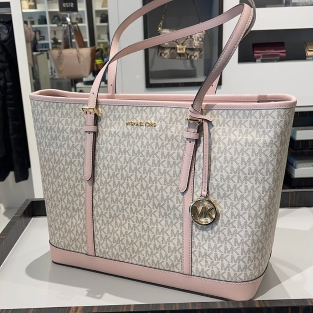 Michael Kors Jet Set Travel Large Top Zip Shoulder Tote Powder Blush Multi - Picture 2 of 16